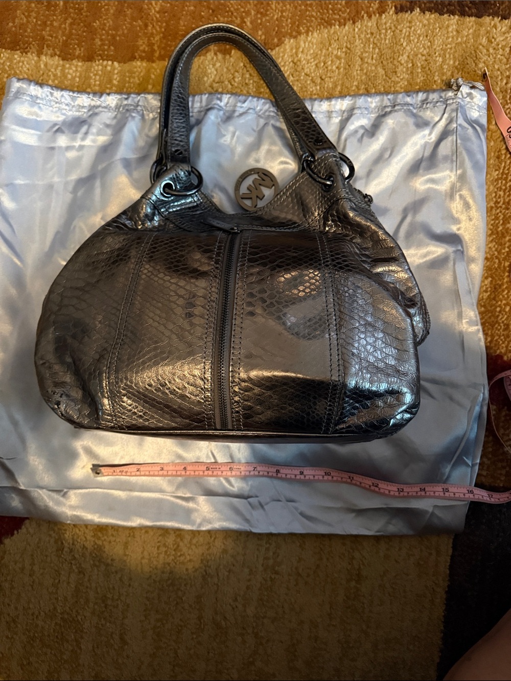 Michael Kors Black Textured Faux-Snake Leather Shoulder Tote